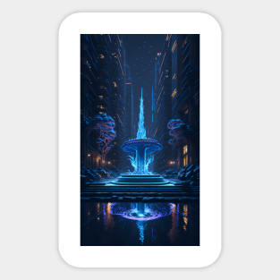 Street fountain at night Sticker